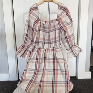 Francesca's Collections Plaid Midi Dress in Pink and Cream